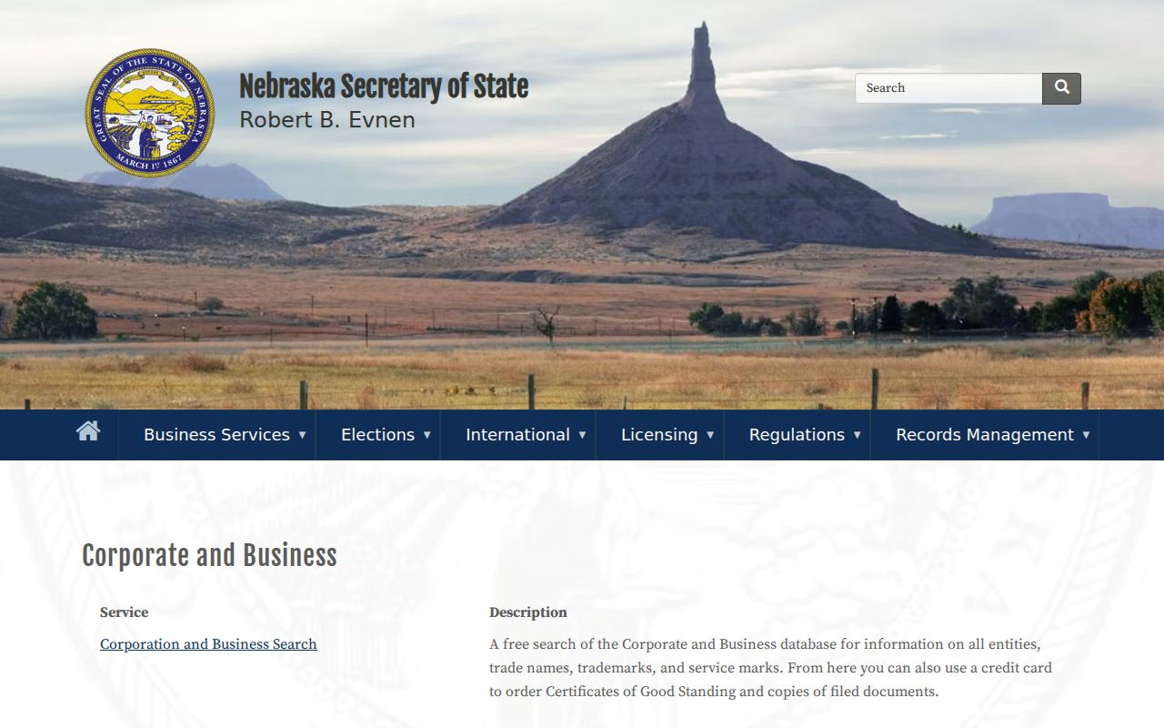 Columbus resident lookup using the Nebraska corporate and business search