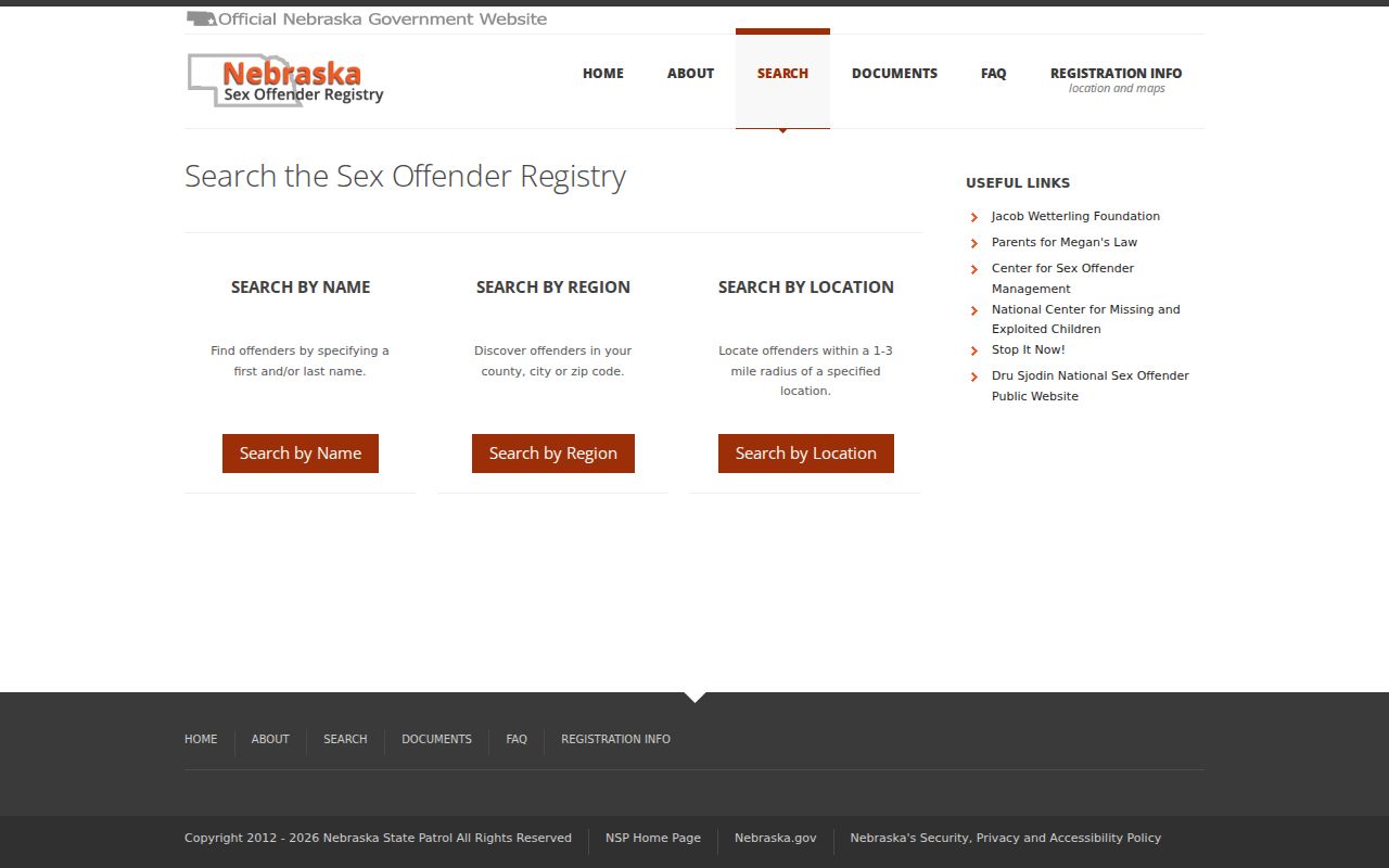 Columbus resident lookup using the official Nebraska offender registry search modes